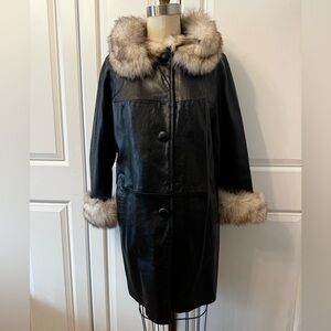 Vintage Black Leather Jacket with Fur Trim